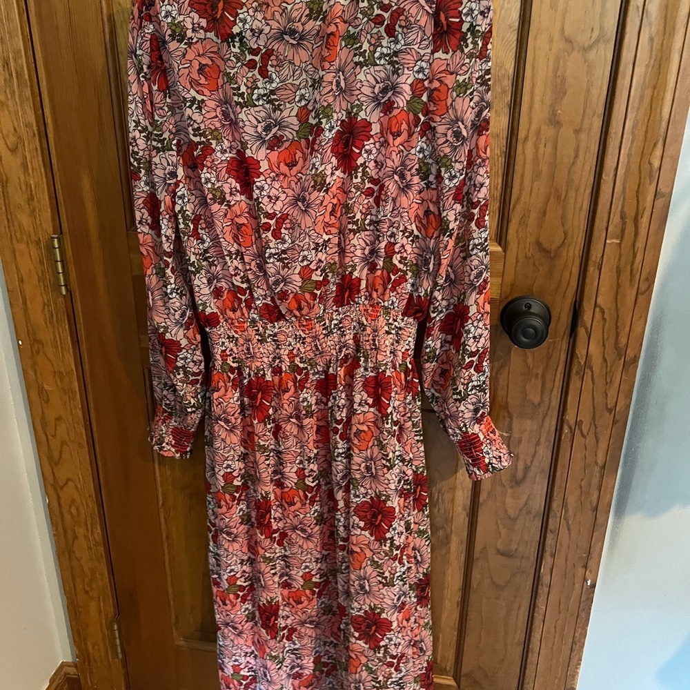 Floral Long Sleeve Dress - Pink and Red